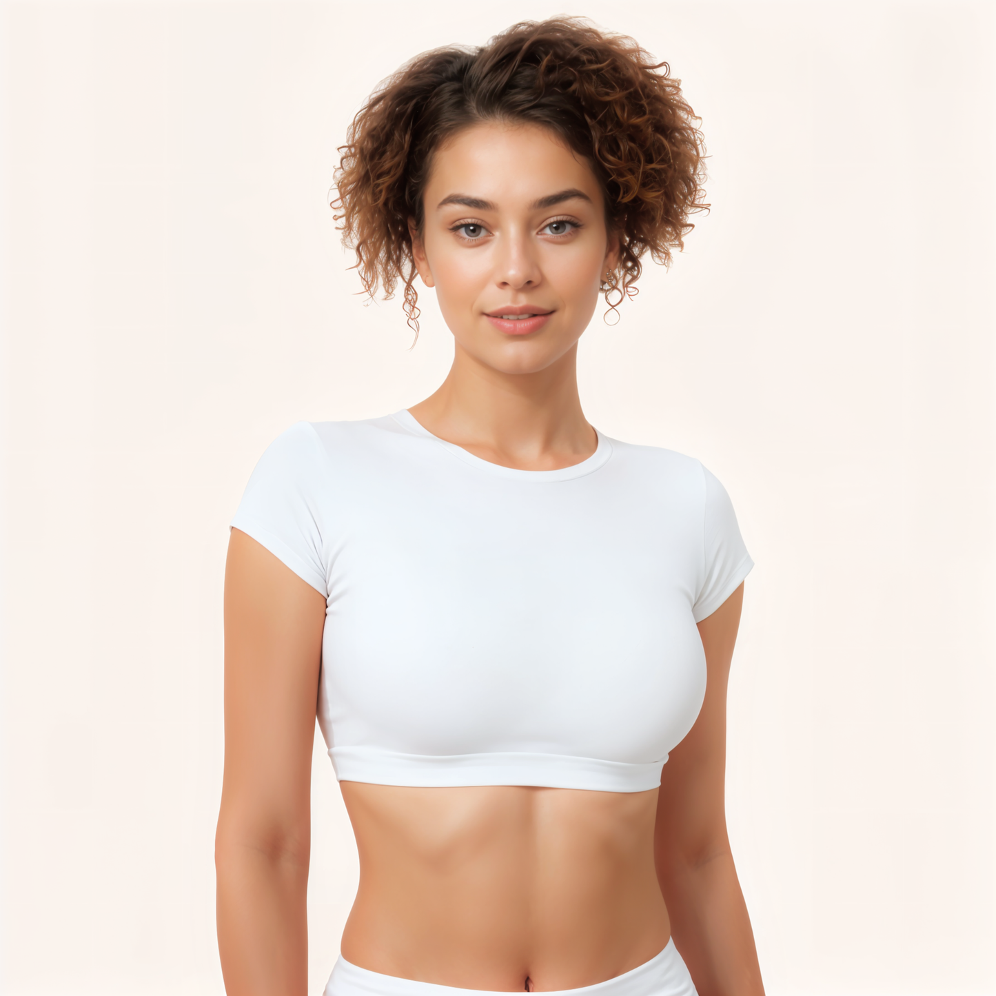 Chicletics core backless tee shown on a model, featuring a stylish backless design and casual fit in a neutral color.