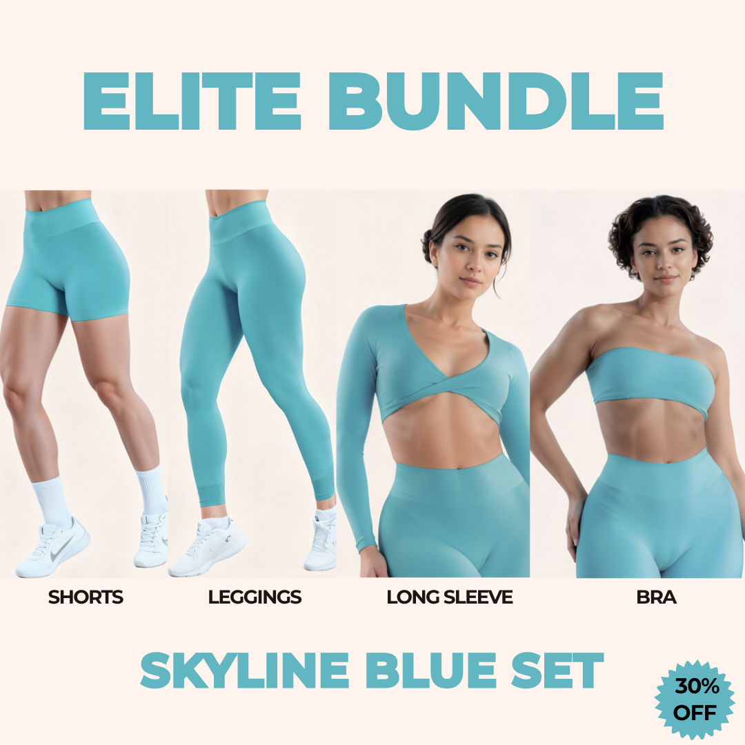 Chicletics ELITE 4-piece set with stylish clothing items arranged on a neutral background, showcasing the complete apparel collection.