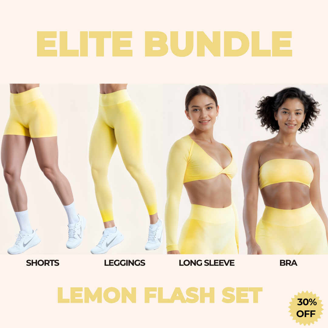 Chicletics ELITE 4-piece set displayed on a white background, showcasing coordinated apparel pieces for activewear or casual wear.