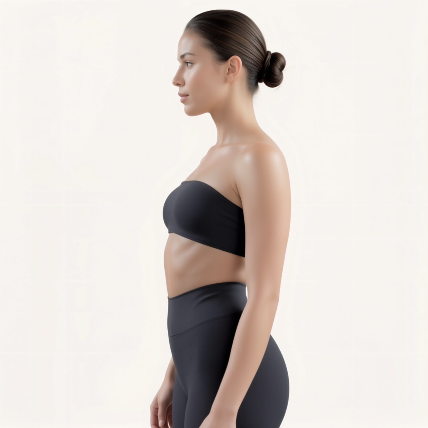 Chicletics Elite Bandeau Bra in black, seamless design with supportive fit, shown on a mannequin.