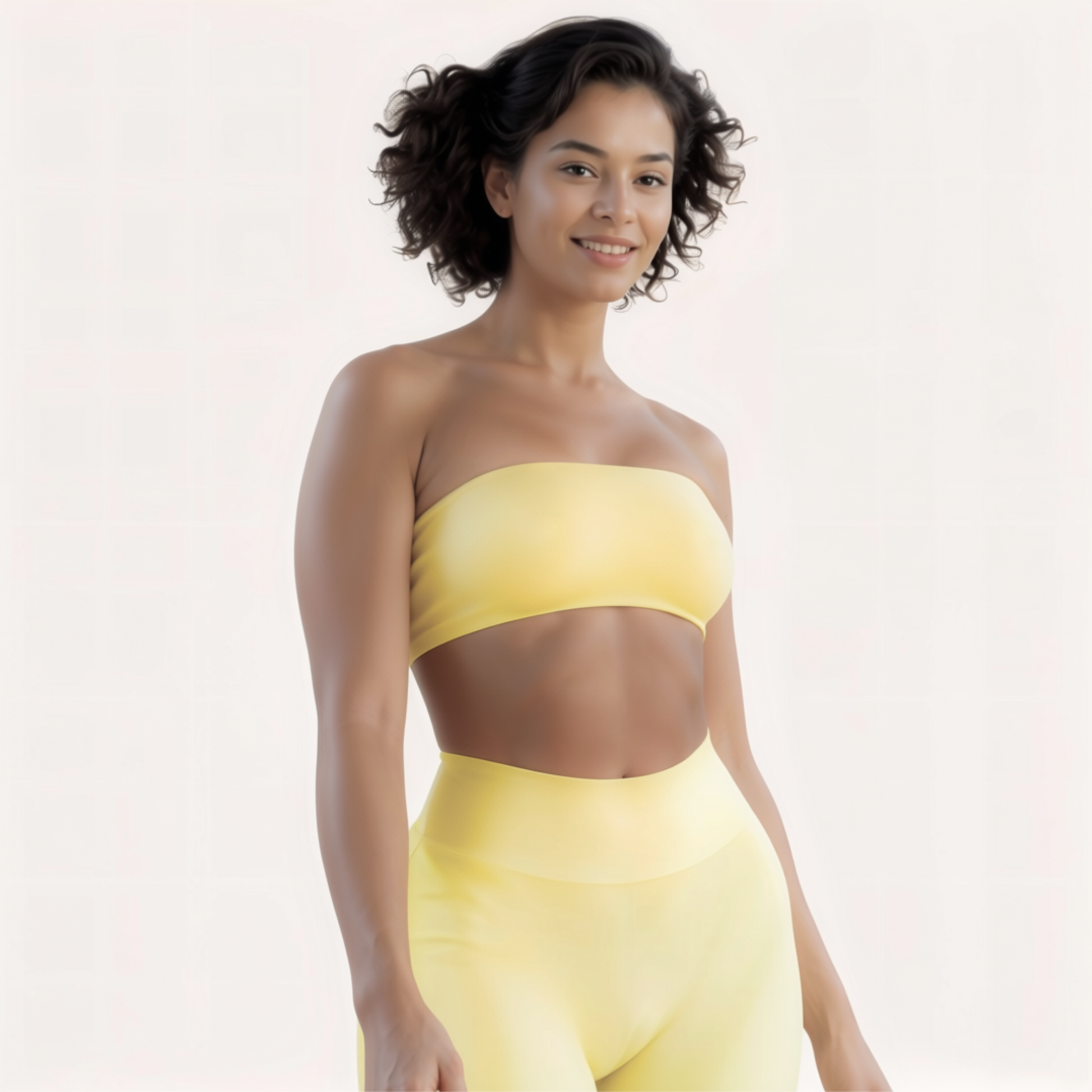 Chicletics Elite Bandeau Bra in black, seamless strapless design with smooth fabric, perfect for casual and stylish outfits.