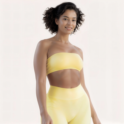 Chicletics Elite Bandeau Bra in black, seamless strapless design with smooth fabric, perfect for casual and stylish outfits.