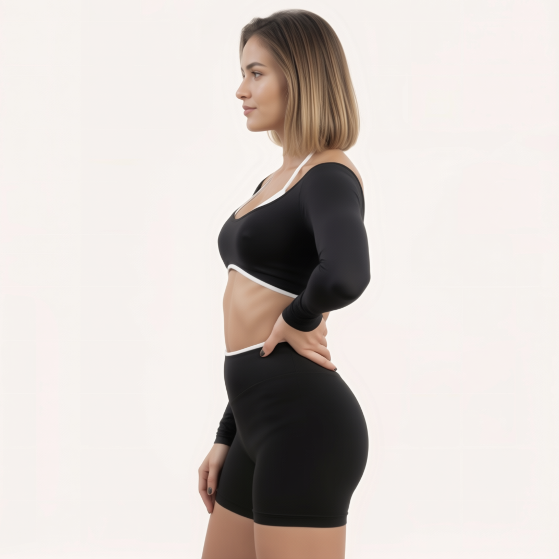Chicletics EDGE long sleeve shirt in black, fitted design with crew neckline, shown on a plain background.