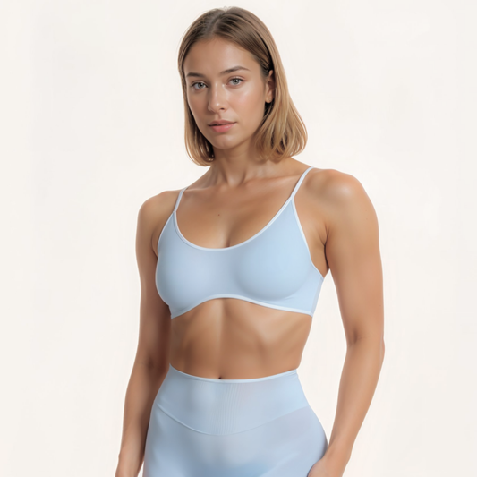 Chicletics Edge Backless Bra shown on a model, featuring seamless design and discreet support for backless outfits.