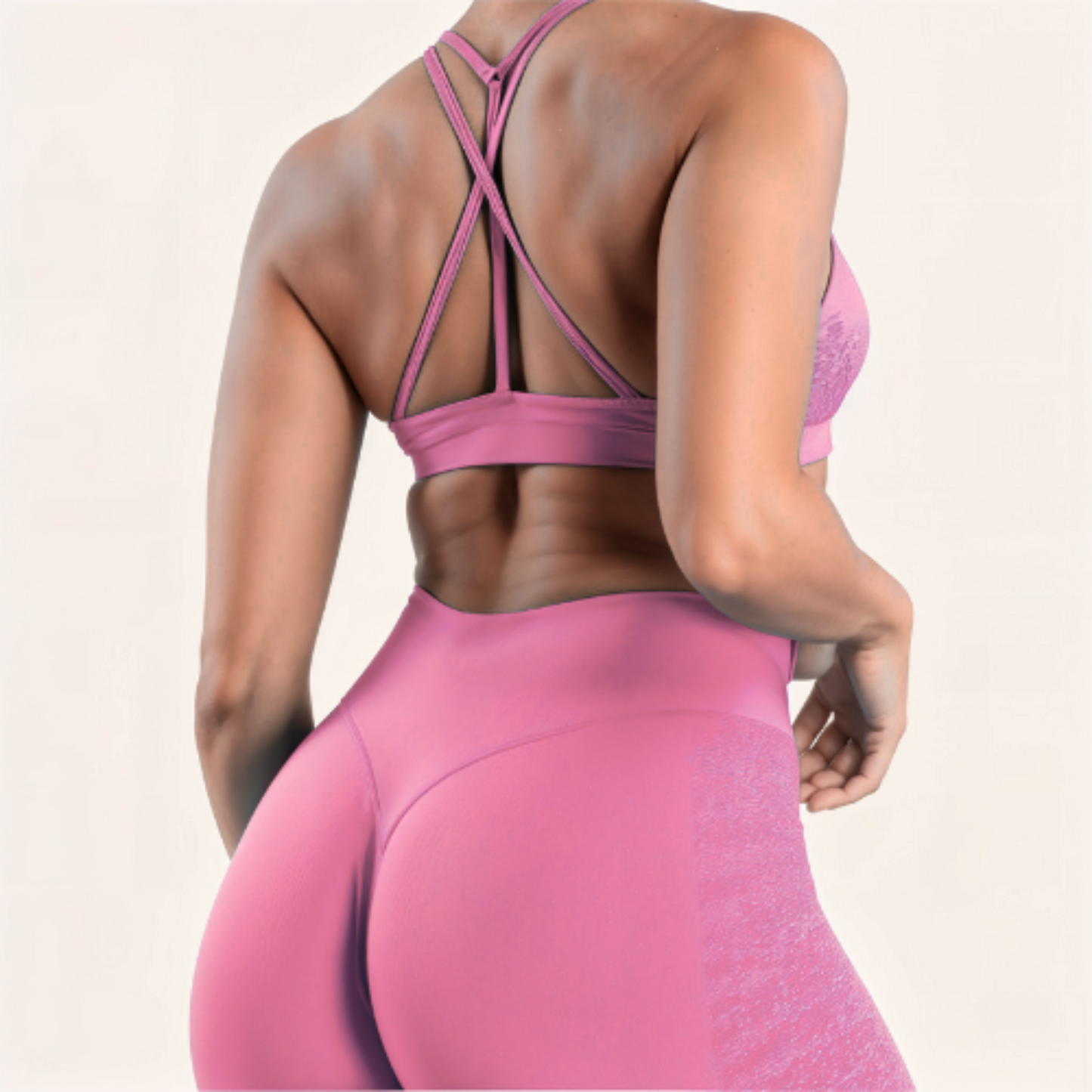 Chicletics Elite Crossback Bra showing supportive black sports bra with crossed back straps and seamless design for active wear