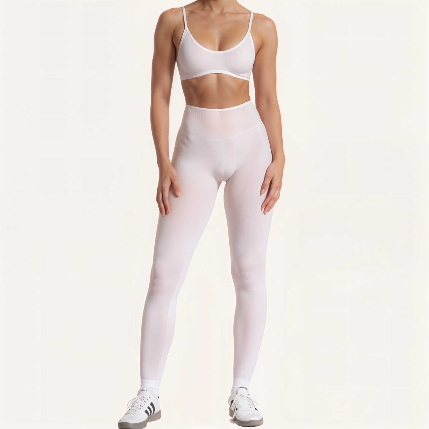 Chicletics EDGE leggings displayed on a model, showcasing their sleek fit and stylish design for activewear and fitness.