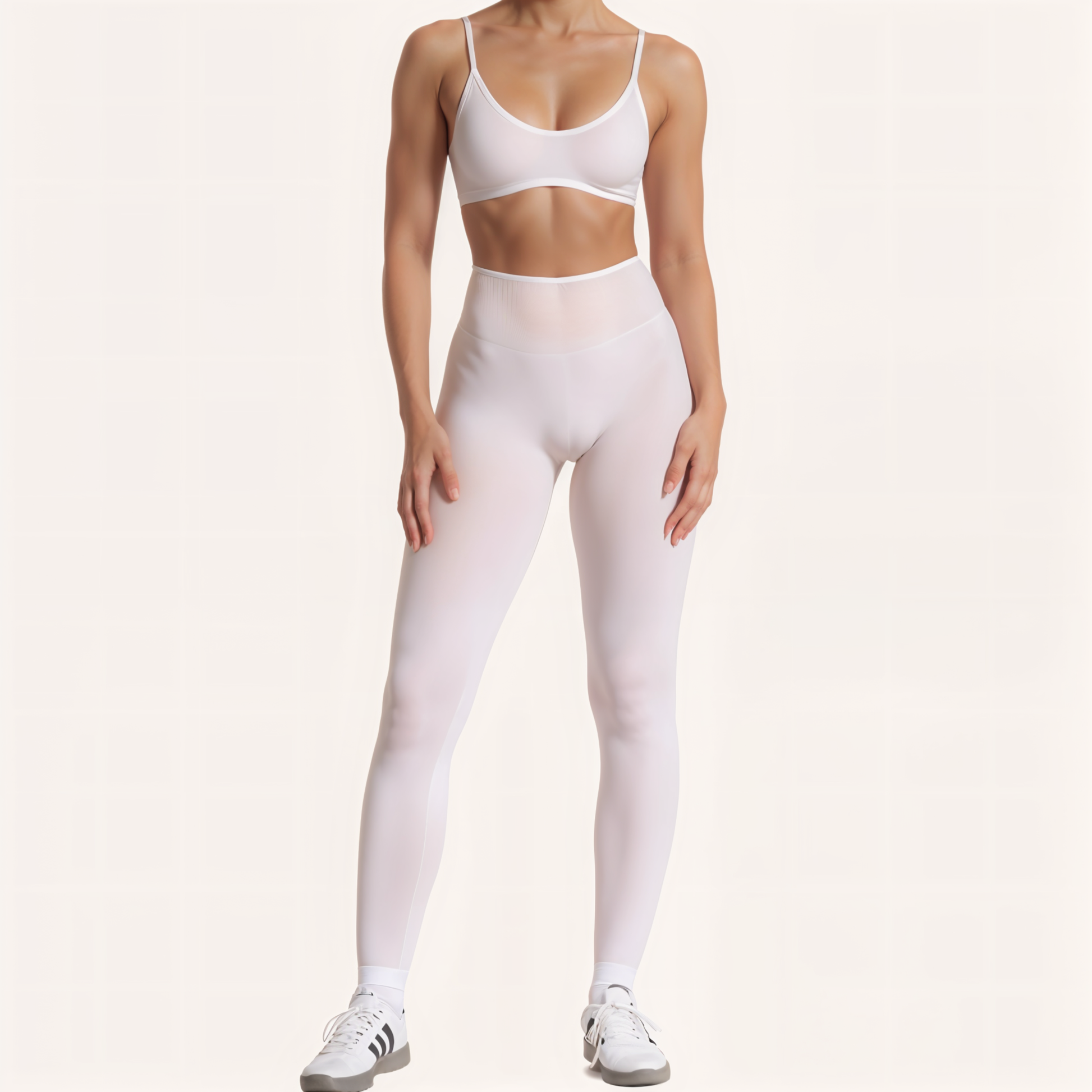Chicletics EDGE leggings displayed on a model, showcasing their sleek fit and stylish design for activewear and fitness.