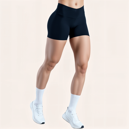 Chicletics Eclipse Shorts in black with elastic waistband and sporty design, shown on a model for activewear style.