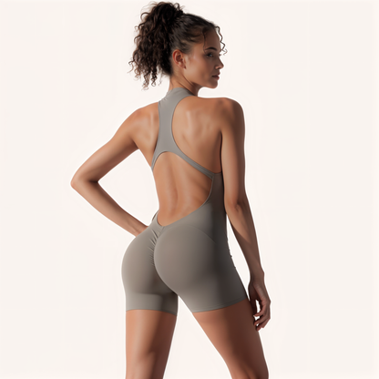 Chicletics contour jumpsuit in sleek fabric, featuring a fitted design with adjustable straps and modern style.