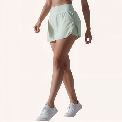 Chicletics Vital Active Skort in black with built-in shorts and a comfortable waistband, designed for active wear and movement.