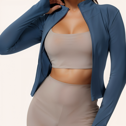 Chicletics Rogue Zip Jacket in black, lightweight with front zipper and hood, stylish casual outerwear for women.