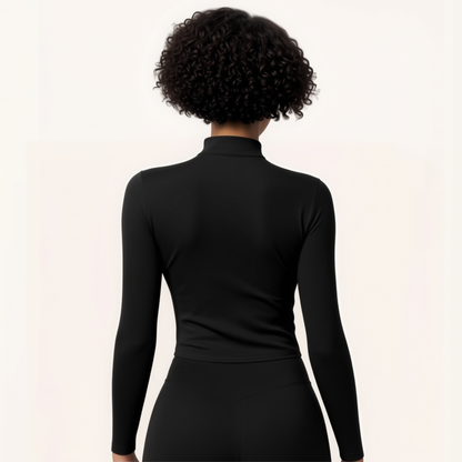 Chicletics Motion Zip Jacket in black with front zipper and sporty design, ideal for activewear and casual outings.