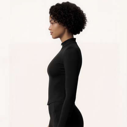 Chicletics Motion Zip Jacket shown in black with a front zipper and sporty design, perfect for activewear and casual outings.