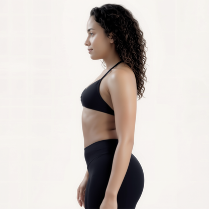 Chicletics APEX Strappy Bra featuring adjustable straps and seamless design, shown on a neutral background.