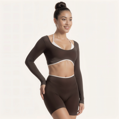 Chicletics Edge long sleeve shirt in black with fitted design, shown on a model, suitable for casual or athletic wear.
