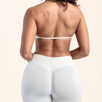 Chicletics Apex Strappy Bra showing back view with multiple thin straps and supportive design in black fabric.