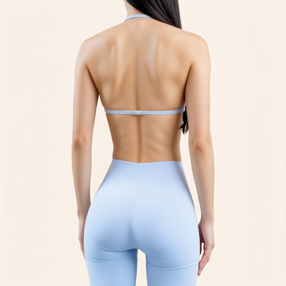 Chicletics APEX Strappy Bra with back straps, shown from the back view, featuring a sleek design and adjustable straps.